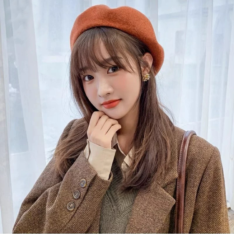 カスタムメイドのウールベレー帽、女性用、冬用、暖かい、韓国風、多用途、大きな頭囲でも小顔効果、ウール製画家帽