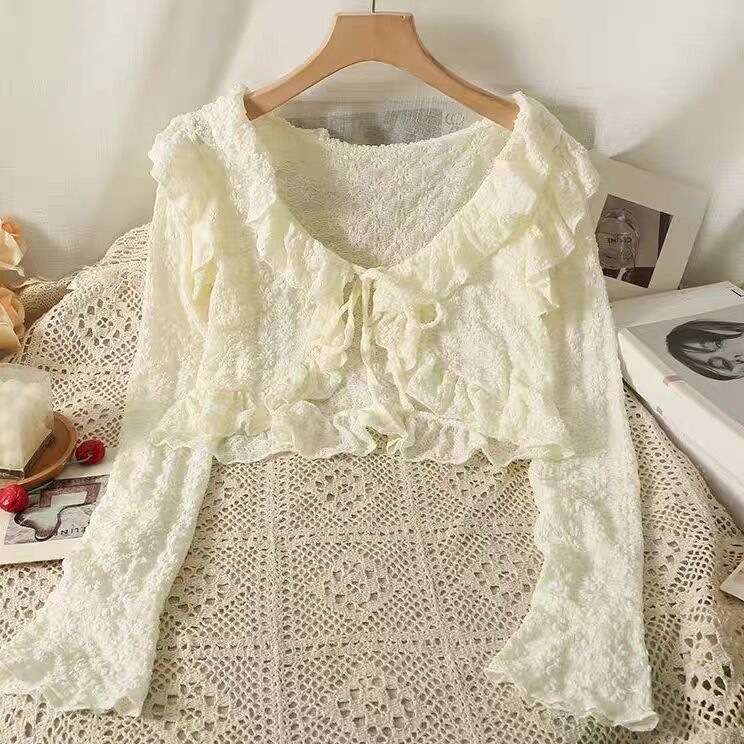 2026 New Summer Style Outer Cardigan with Ruffles, Lace-Up, Lace Sunscreen Cardigan, Women's Short Shawl Cover-Up 2026 New Summer Style Outer Cardigan with Ruffles, Lace-Up, Lace Sunscreen Cardigan, Women's Short Shawl Cover-Up