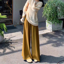 大摆韩系褶皱设计感白色奶芙直筒阔腿裤裙女新款高腰休闲糯米长裤