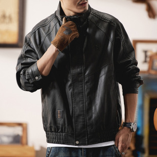 British Handsome Motorcycle Leather Jacket Men's 2024 Autumn High Sense Pilot Retro PU Leather Jacket Men's Wear