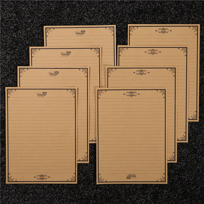 Papel kraft retro de estilo europeo, papel de carta floreciente, carta de amor manuscrita para novia, estudiante, membrete de confesión 8