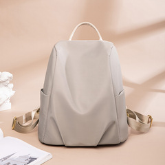 輕便純色褶皺時尚牛津布雙肩包女休閒防水通勤尼龍背包防盜旅行包