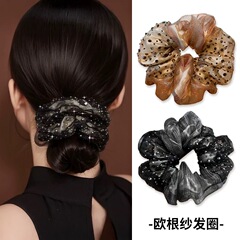フルダイヤモンドヘアバンド、フルスターモザイクフレンチダブルオーガンジー、甘い気質、ヘッドバンド、女性用韓国風ヘアバンド