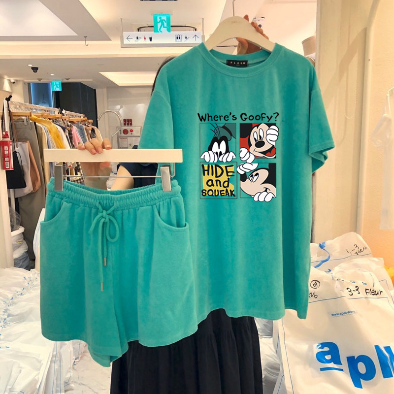 suit Women's 2024 Summer Short-sleeved T-shirt Wide-leg Pants Two-piece Set Korean-style Loose Casual Sports Instagram South Korea Women's Clothing