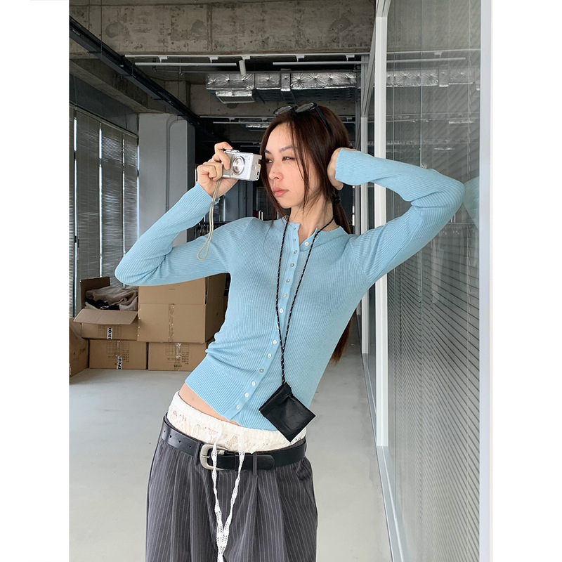 Dorothy South Korea Spring Long-sleeved Knitted Base Shirt Women's High-grade Single-breasted Slim-fit Slimming Cardigan Sweater Top