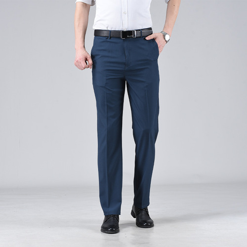 Summer thin men's ice silk trousers for middle-aged and elderly men, high-waisted loose business casual formal suit pants, wrinkle-resistant trousers