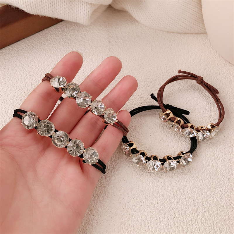 Cuerda de cabeza de diamantes de imitación para mujer, cola de caballo, temperamento simple retro, cuerda para el cabello de alta gama, banda de goma, cabeza de bola, banda de goma, lazo para el cabello, accesorios para el cabello