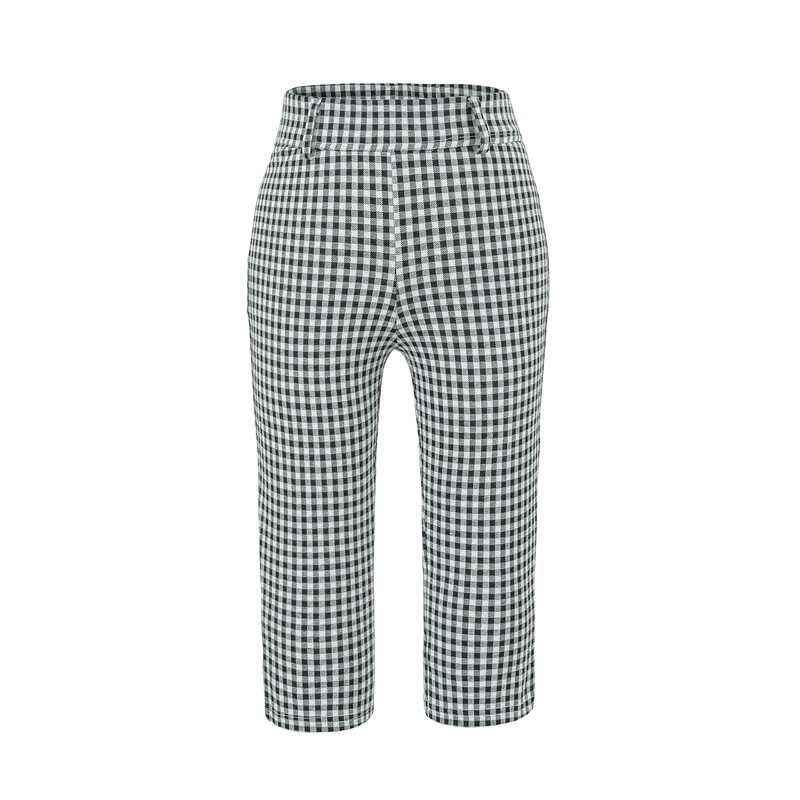 Women's summer casual pants with built-in hip pads, plaid pattern, high-waisted, slimming, side slit, stretchy, tight-fitting capri pants