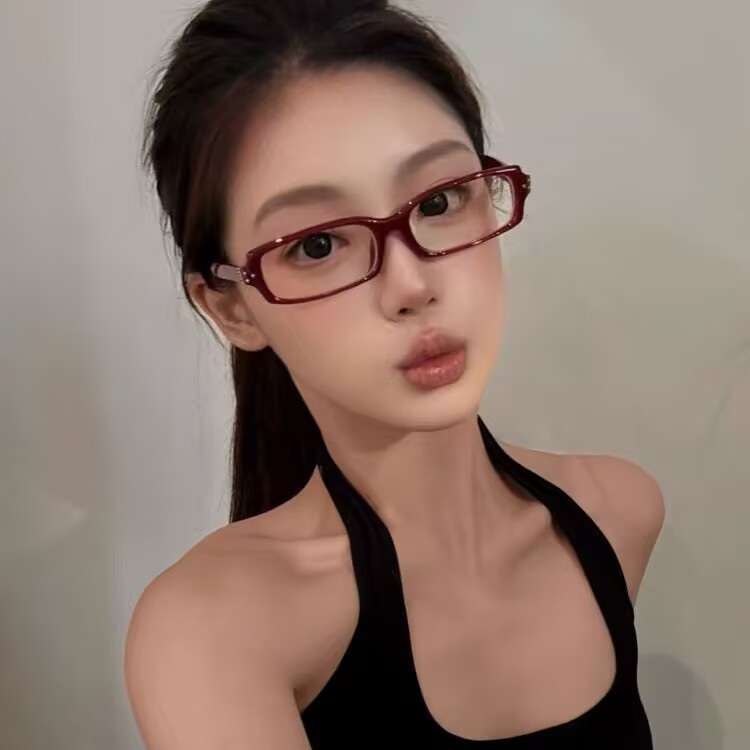 个性小窄方框红色gm眼镜Y2K日韩辣妹可配度数素颜近视平光眼镜女|undefined