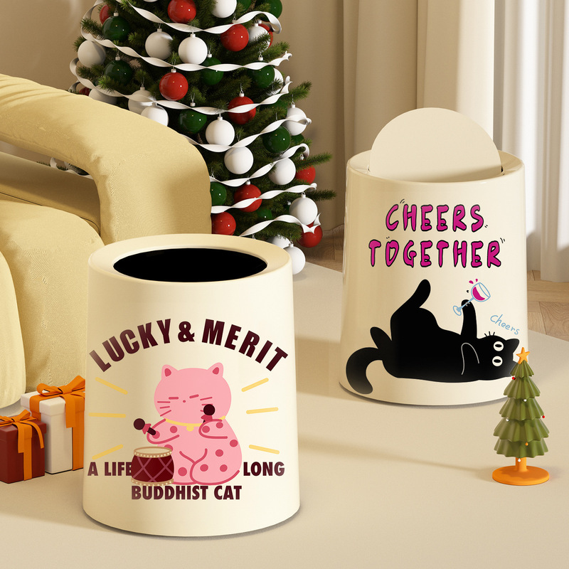 Drum Cat Children's Room Trash Can Household Free Shipping Living Room with Lid Kitchen Bathroom Bedroom Starting from One Piece