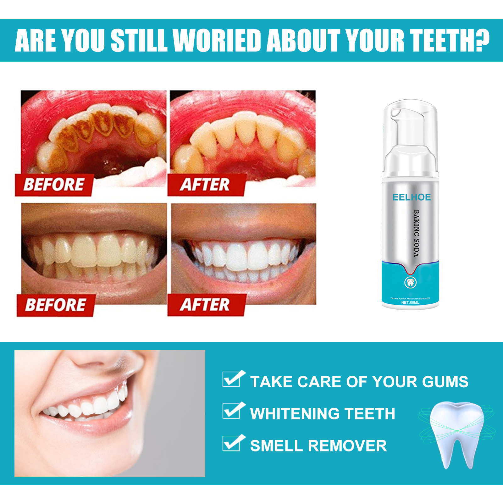 EELHOE泡沫牙膏 按壓式淨白潔牙慕斯祛黃牙垢煙漬口腔清潔牙膏