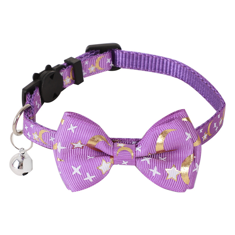 Nuevo collar de mascotas estampado de oro correa arco estrella luna collar de gato collar de perro. Gato de vacaciones lujoso
