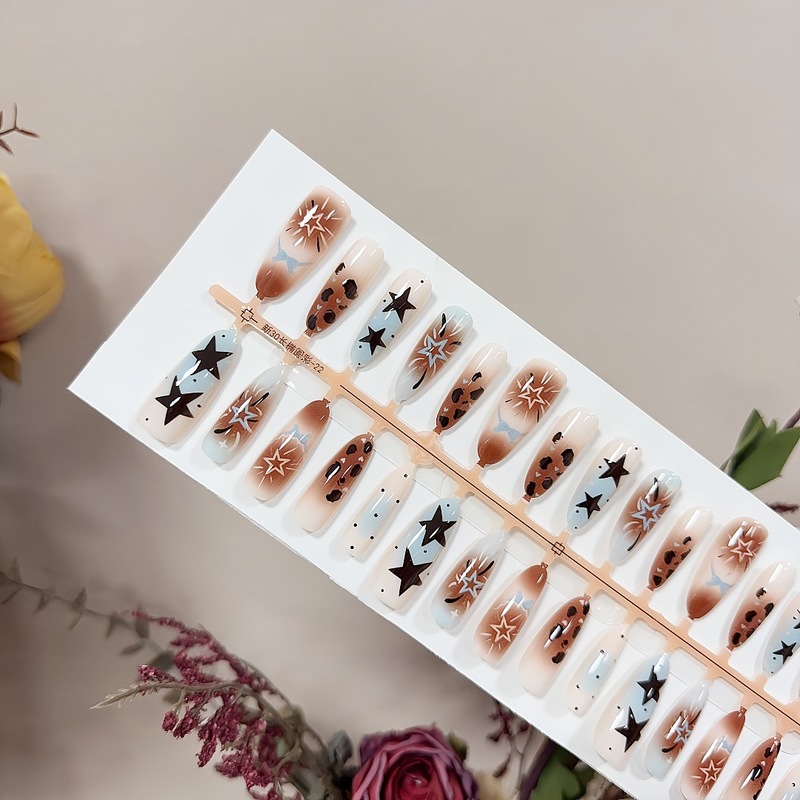 S282-气质款豹纹辣妹穿戴甲超美冰美式预制甲成品星星可拆卸甲片|undefined
