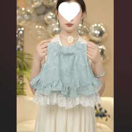 2026新款女童套装夏季新款上衣背心洋气超萌儿童蕾丝无袖花苞裤两