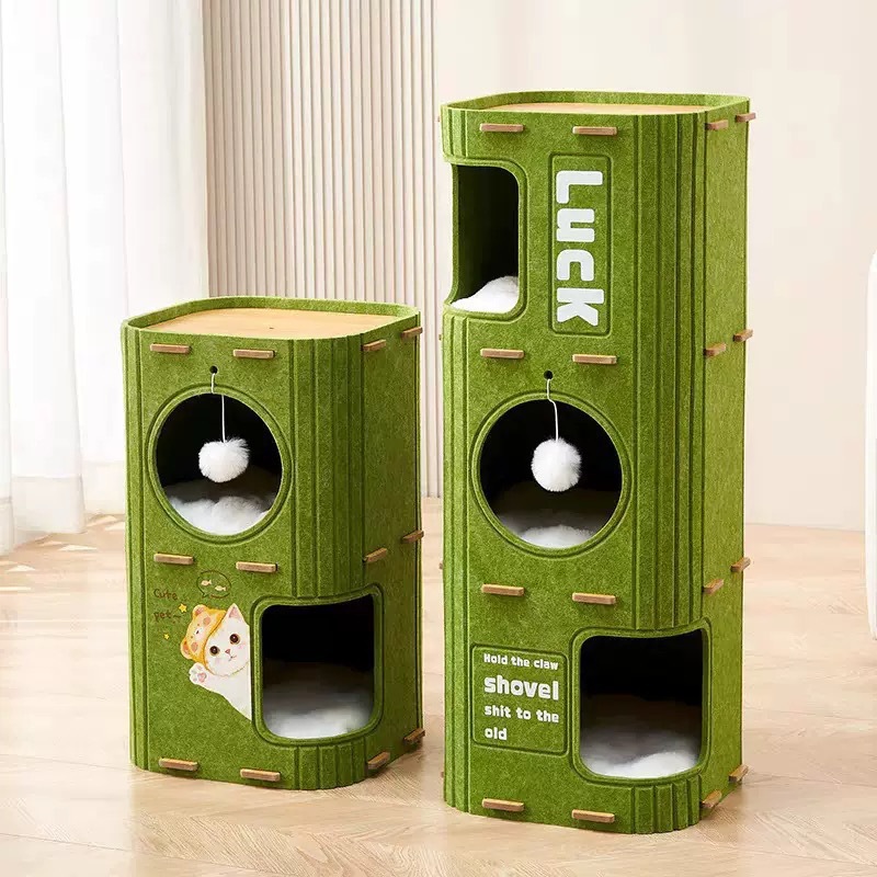 Nido de gatos doméstico de doble capa cuatro estaciones general gato escalada fieltro árbol de gato integral agarrar placa cerrada gato casa gato agujero árbol