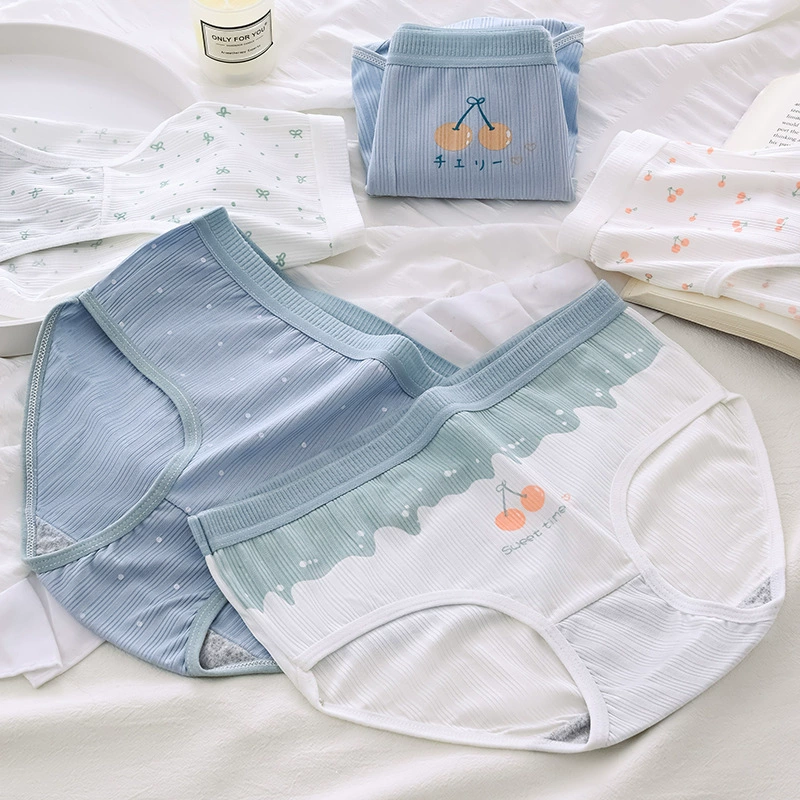 CS06 # Cross-Border Cherry со средней талией, дышащее нижнее белье, женские японские милые треугольные шорты для девочек с принтом