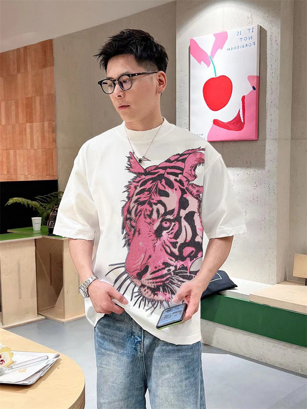 太って重いポンドのプリントのホットドリルの大きい赤いトラの頭のゆったりしている半袖のtシャツの個性の小さい大衆のデザイナーの潮牌|undefined