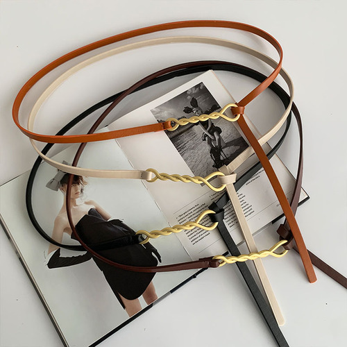 Women's knotted belt with thin decoration, dress twist buckle belt for women, black decoration with skirt girdle