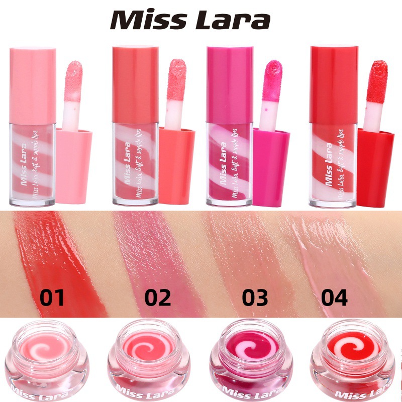 跨境MISS LARA双色螺旋唇釉唇冻套盒水嫩滋润润唇膏口红打底唇蜜