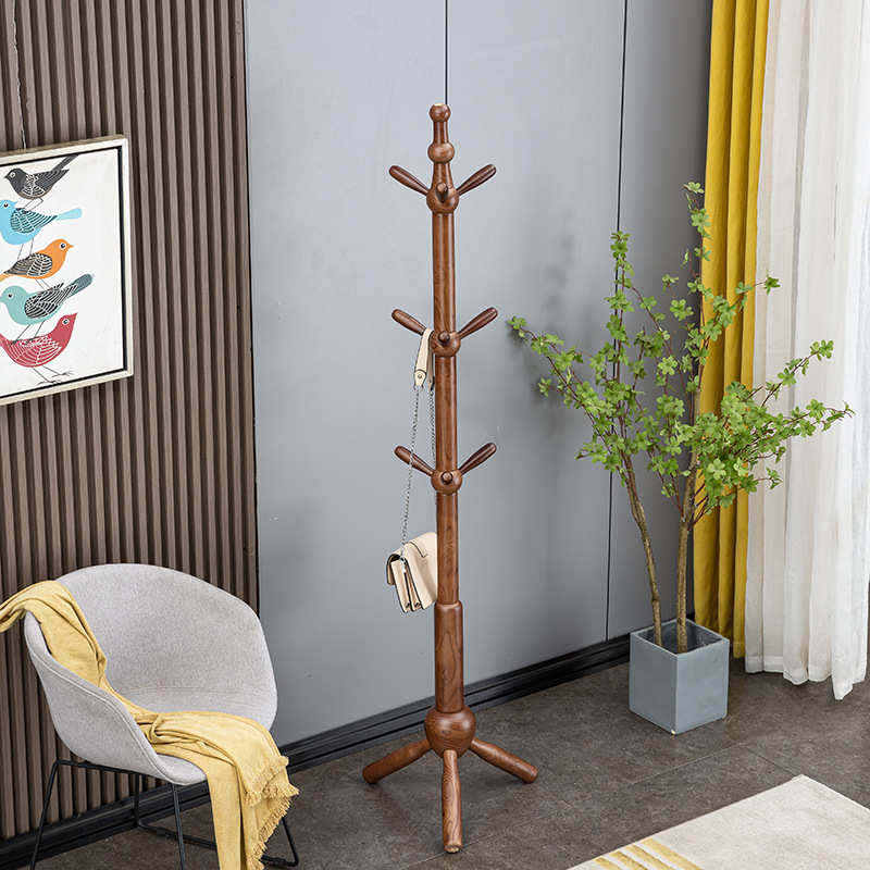 White Wax Wooden Hanger Bedroom Floor Coat Rack Nordic Living Room Simple Single-pole Solid Wood Bag Rack Hanger Rack