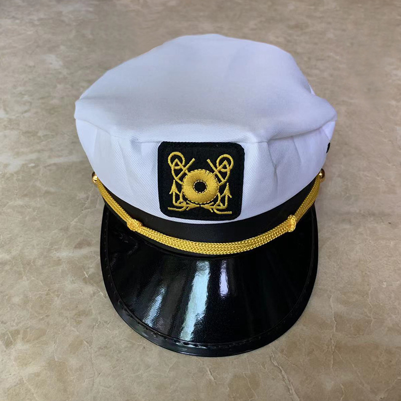 Sombrero azul marino bordado comercio exterior gorro militar de techo plano erótico europeo y americano sombrero al por mayor sombrero de marinero de fiesta accesorios de ropa interior