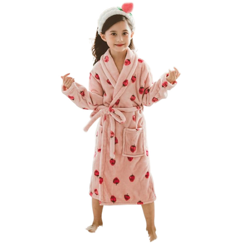 가을과 겨울 QY043A 어린이 목욕 가운 플란넬 잠옷