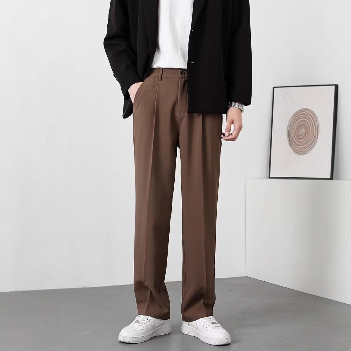Trousers Ins Fashion Urban Dress Pants Elegant Solid Color Japanese Style Men Harajuku Straight New Versatile Trendy
