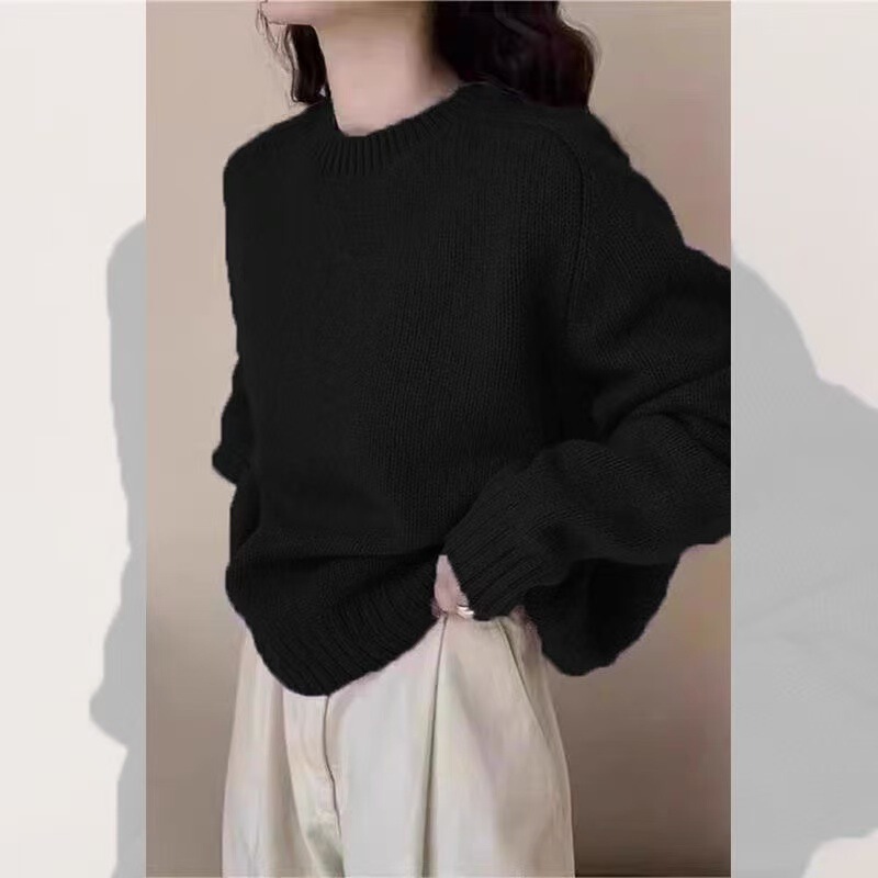 慵懒风燕麦色毛衣女2025秋冬洋气毛绒保暖高级感针织宽松套头上衣|undefined