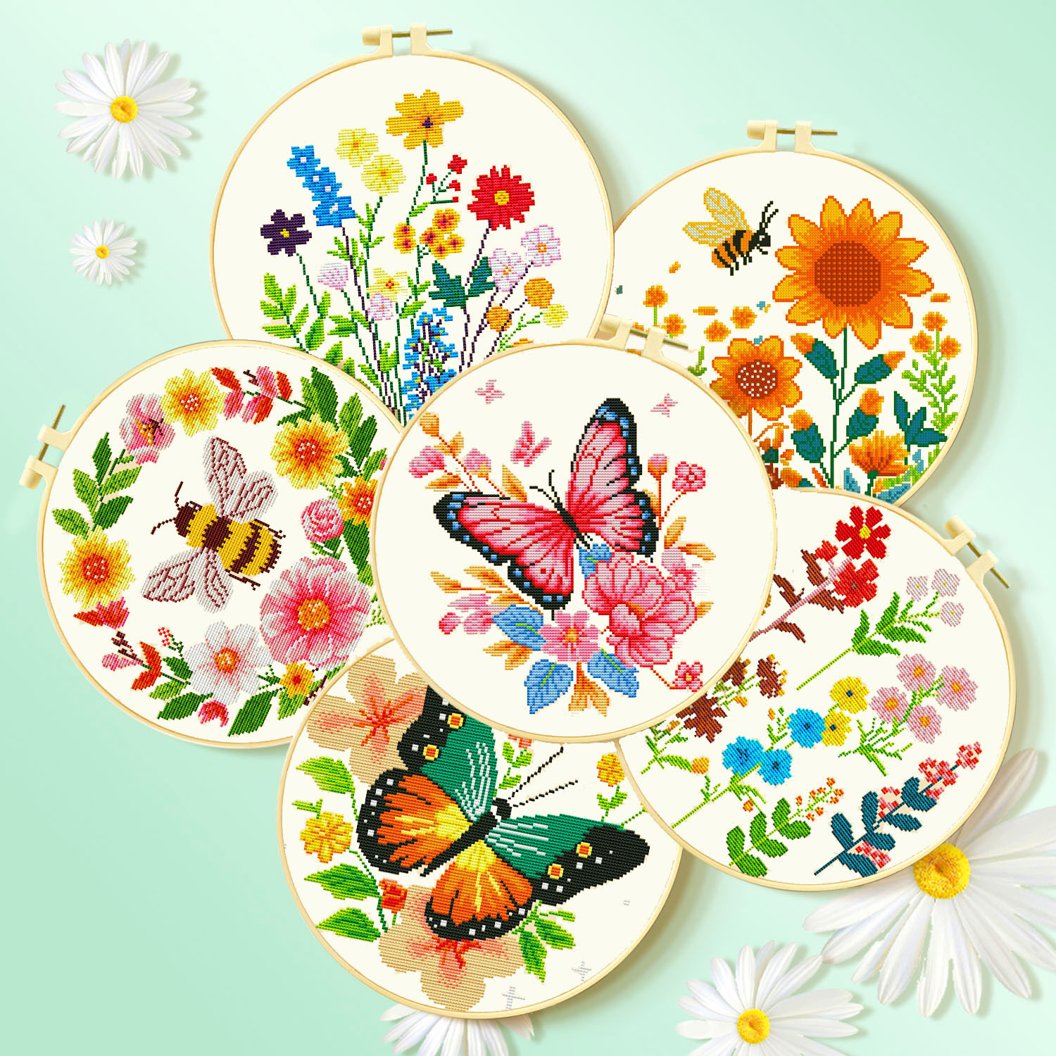 Punto de fábrica cabello lacio nueva serie de flores de mariposa transfronterizo Amazon venta caliente paquete de material de bricolaje de punto de cruz