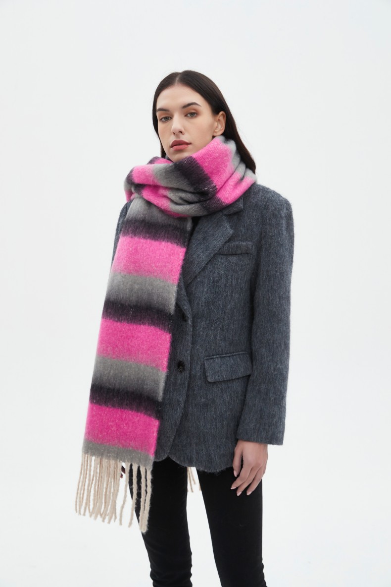 770g Weight Scarf Classification Daily Occasion Polyester Material Stripe Pattern Autumn&Winter Season Women's Gender Tassel Design Casual, Simple Style Style Women's Casual Simple Style Stripe Polyester Tassel Scarf 5