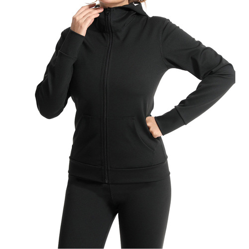 Cross-border sweaty set women's sports jacket with hood yoga clothing silver zipper fitness hoodie training clothing