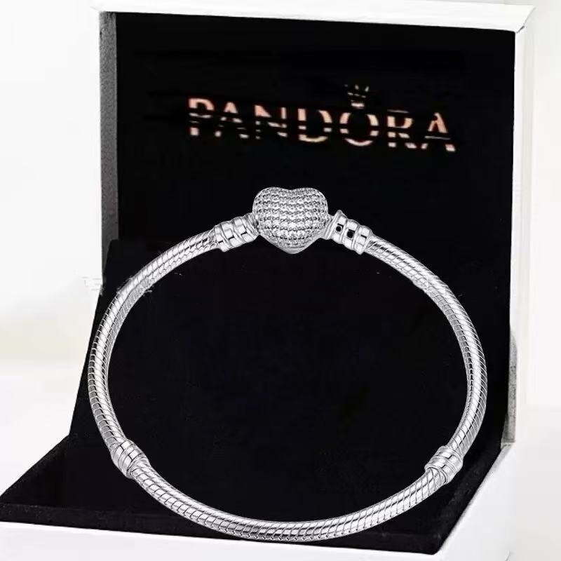 Original Panjia Snake Bone Chain White Copper Silver-Plated Full Diamond Heart Rose Gold Bracelet Fashion DIY Cross-Border Beaded Accessories