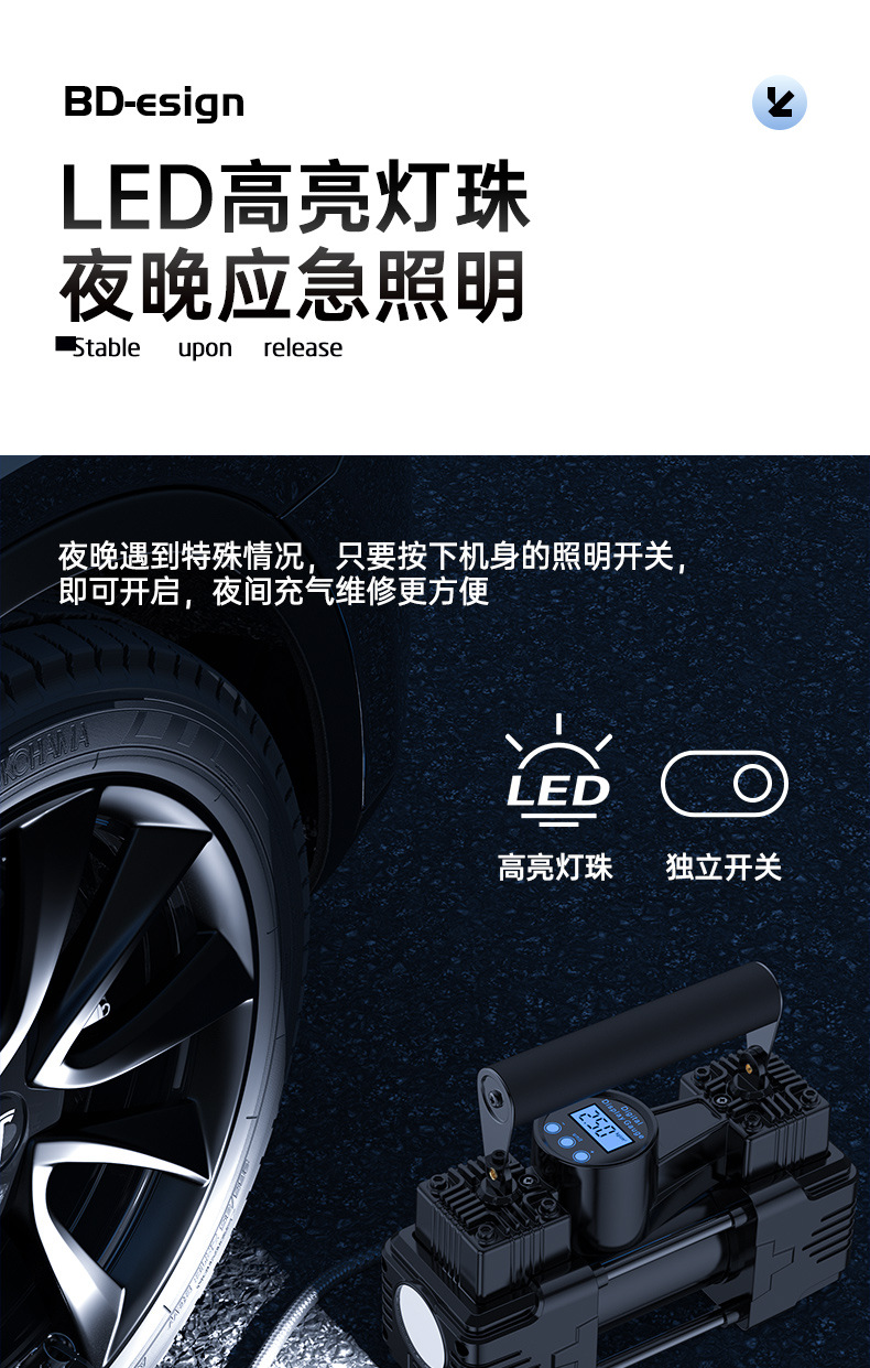 Car-Mounted Air Pump, Dual-Cylinder, High-Pressure, Portable, Multi-Functional, 220V, High-Power, Car and Home Use Tire Inflator