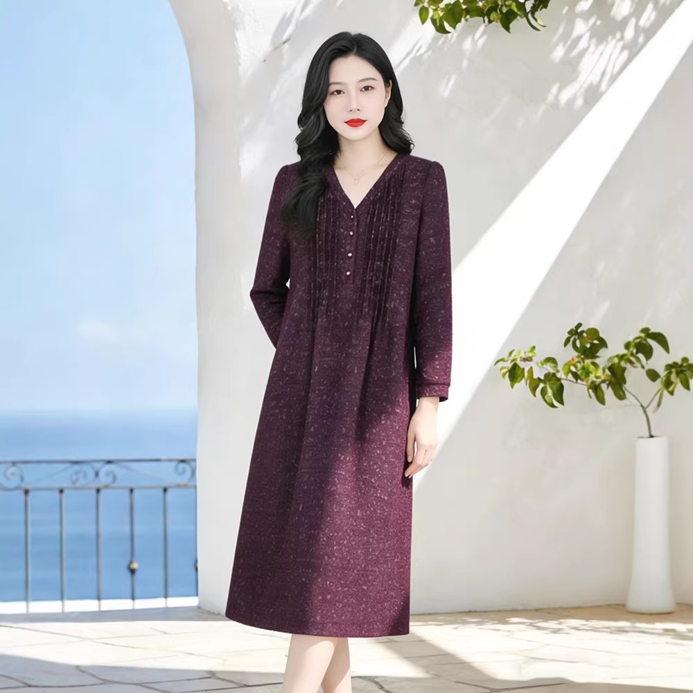 2025 Autumn/Winter New Arrival High-End European Style Light Luxury Lapel Elegant Bow Dress Plus Size Maternity Clothing