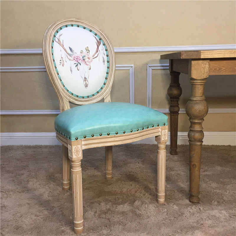 American Retro Manicure Chair European Style Cafe Solid Wood Dining Chair Restaurant Backrest Chair Nordic Fashion Simple Stool
