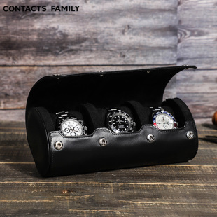 Leather Watch Box Three-position Travel Watch Storage Box Black Cowhide Mechanical Watch Dust-proof Portable Drop-proof Watch Box