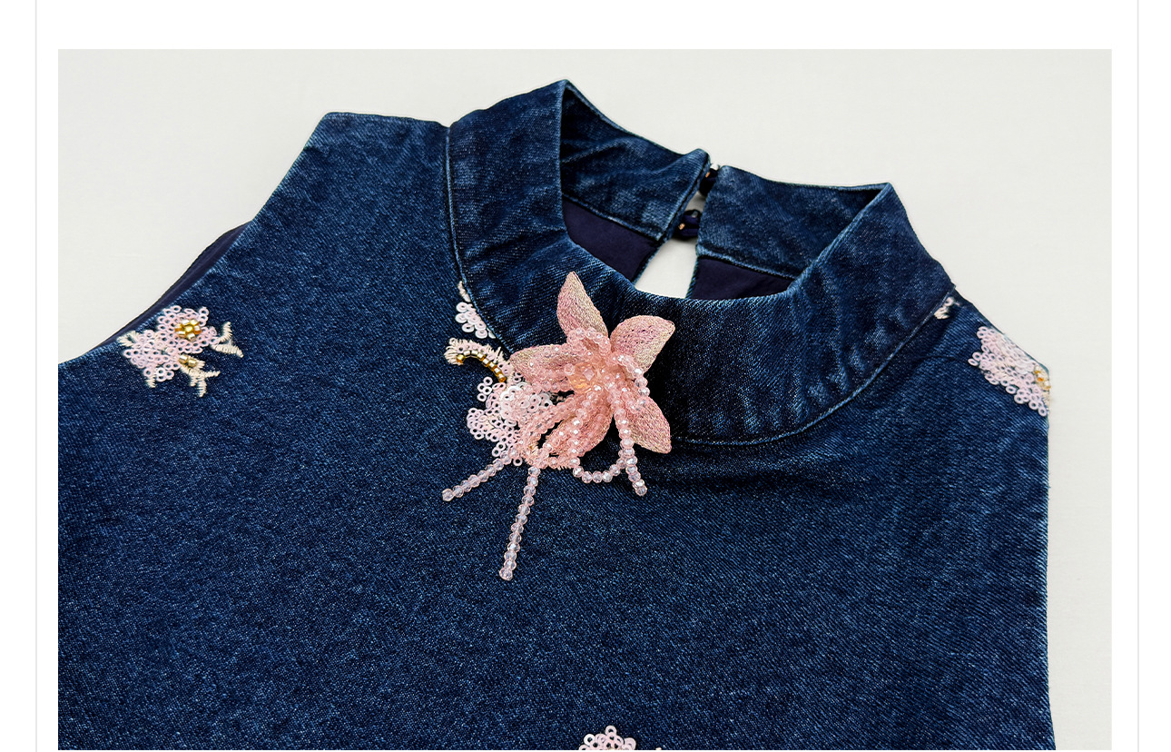 Bộ quần short jean nữ lưng cao kèm áo vest không tay phong cách Tân Trung Hoa — bộ đồ, Trang chủ, quần đùi chi tiết 15