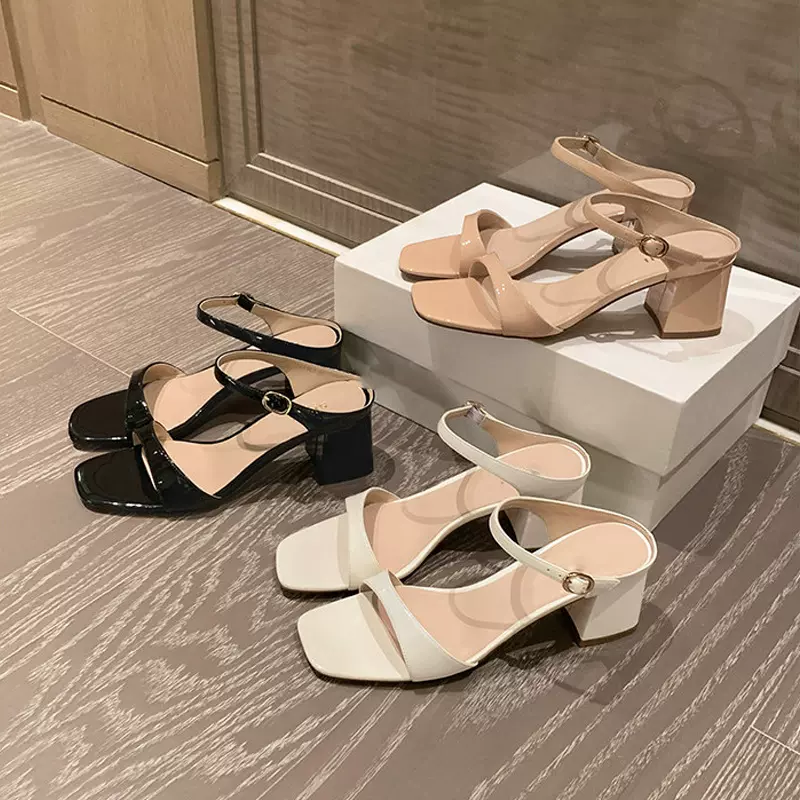 工厂做货中！裸感姐姐拖法式方头粗跟一字带高跟拖鞋女凉拖ol通勤