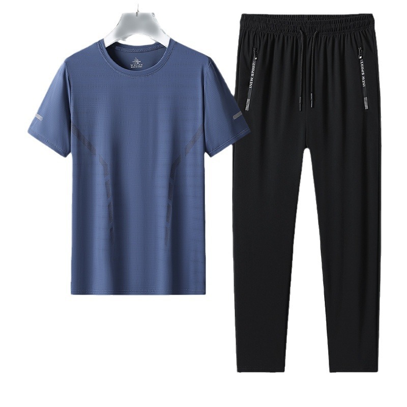 Hombre corriendo rápido secado deportivo set de hielo hombre de verano rápido secado pantalones cortos de mangas cortas ropa deportiva pantalones casuales