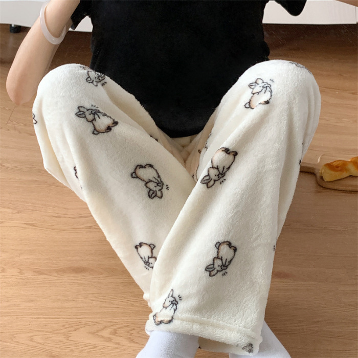 2025 otoño y invierno de flanela de dibujos animados pantalones de pijama individuales gruesos calentados pantalones caseros lindos pantalones