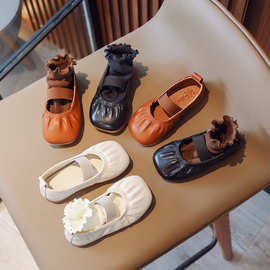 韩版奶奶鞋童鞋2024春秋女童洋气软底百搭软单鞋儿童一脚蹬小皮鞋