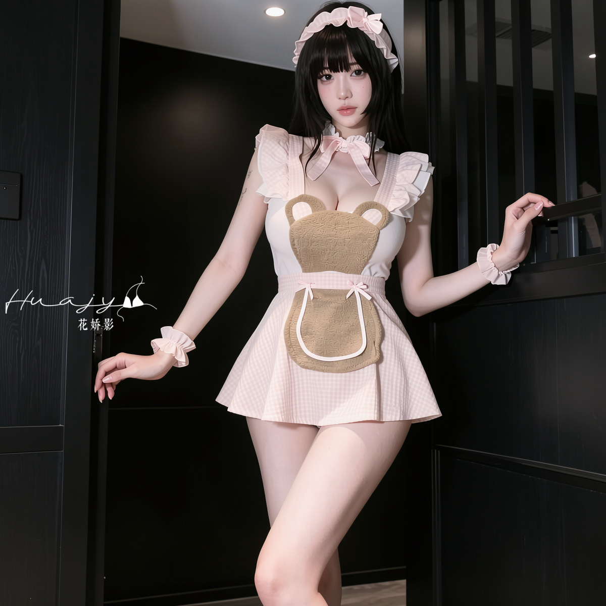 Huajiaoying sweet style maid cos suit ruffled bear apron maid uniform sexy underwear free of charge cute