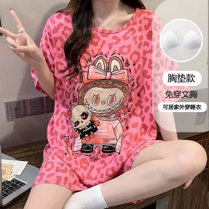 Pijamas transfronterizos al por mayor con almohadillas para el pecho, pantalones cortos de manga corta para mujer