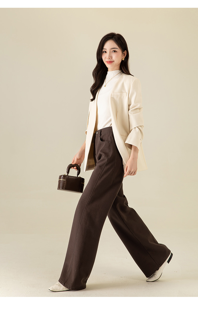Quần ống rộng cotton linen lót lông mùa đông dáng suông ống thẳng — Màu cà phê chi tiết 24
