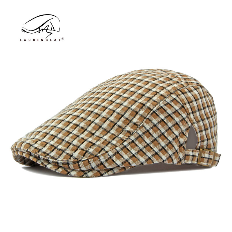 Japonés retro Plaid sombrero delantero de primavera y verano Delgado transpirable boina enarbolada hombres británico retro pintor sombrero