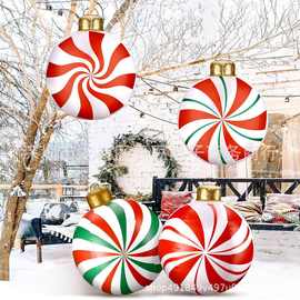 跨境新款圣诞糖果装饰气球 户外庭院草坪趣味PVC充气圣诞球摆件