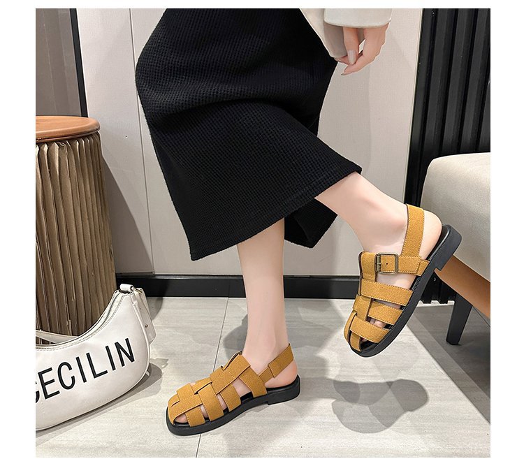 Sandali vintage con punta piatta da donna, primavera estate 2024, nuovi sandali alla moda con zeppa intrecciata e stivaletti romani da spiaggia_voghion.com