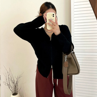 Plus Size Women's Supply Hooded Double Zipper Jacket Top 2025 Autumn Fat mm Loose Knitted Cardigan 2121