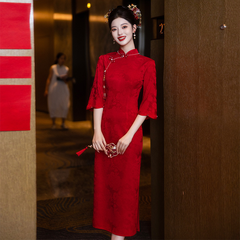 Cheongsam Toasting Dress, Burgundy Wedding Homecoming Dress, New Style New Chinese Wedding Dress, Engagement Mini Dress, Women's Spring Dress