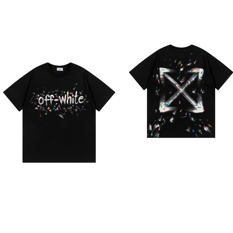 トレンディな漫画落書き油絵矢印半袖男性と女性ルーズカップル OFW 純綿半袖 Tシャツ夏 mk ゼブラ|undefined
